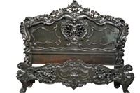 Carved Painted Queen Size Mahogany Bed