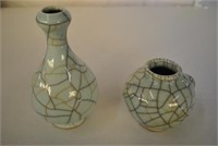 2 Antique Asian Crackle Porcelain Vases