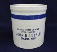 Blue Banded beater jar w/ "Colfax, Iowa" adv.