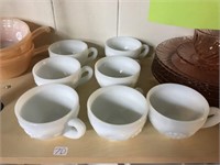 Lot of 7 Heavy White Milk Glass Punch Cups Mugs