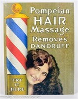 Pompeian Hair Massage Removes Dandruff Metal Sign