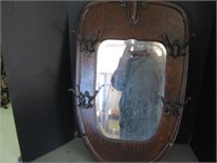 Vintage Oak Mirror Beveled Glass