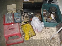 Misc Lot-Battery Charger, Nails, Drill, Stakes