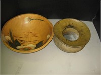 Vintage Hand Painted Butter Bowl & Brass Spittoon