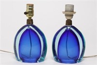 Venetian Murano Glass Lamps, Sommerso Cobalt Pair