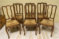 Louis XV Style Oak Rush Seat Chairs.