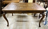 Louis XV Style Parquetry Top Oak Draw Leaf Table.