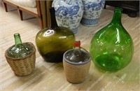 European Glass Carboy and Wine Jugs.  4 pc.