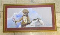 Framed Native American Motif Watercolor, Signed.