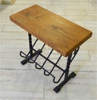 Oak Top Magazine Stand with Twisted Iron Base.