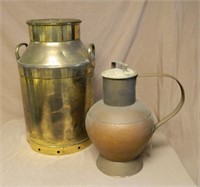 Copper and Brass Milk Can and Jug.