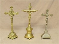 Brass and Silver Tone Standing Altar Crucifixes.
