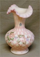 Fenton Burmese Diamond Optic Vase.