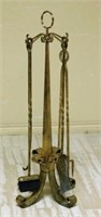 Gilt Painted Wrought Iron Fire Tools on Stand.