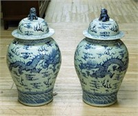 Large Early Chinoiserie Blue Delft Lidded Jars.