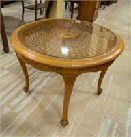 Glass and Cane Top Oak Occasional Table.