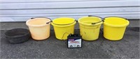 5 Feed Buckets &  Electric Fence Charger