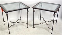 PAIR OF VINTAGE WROUGHT IRON GLASS TOP SIDE TABLES