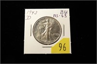 1943-D Walking Liberty half dollar, MS-65