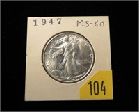 1947 Walking Liberty half dollar, MS-60