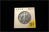 1946 Walking Liberty half dollar, AU-55
