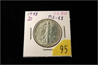 1943-D Walking Liberty half dollar, MS-65