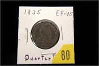 1855 Capped Bust quarter dollar, EF-45