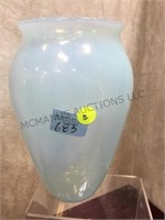 Aqua blue opalescent glass vase, hand blown , 9