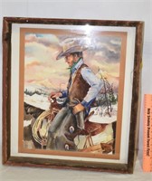 COWBOY WATER COLOR WITH RUSTIC FRAME ! -FRT