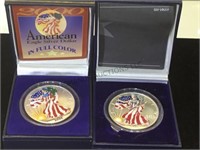 1999 & 2000 colorized silver American Eagles, W/