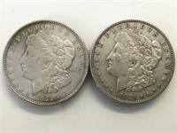 2- 1921-D Morgan Silver Dollars,  2 x $