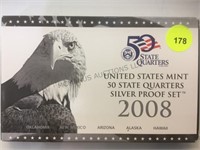 2008 US MINT STATE QUARTERS SILVER PROOF SET