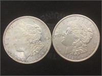 1921-D & 1921 MORGAN SILVER DOLLARS, 2 x $