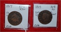 1817 & 1819 Large Cents, 1817 Has 13 Stars, 1819