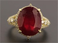 14kt Gold 12.62 ct Oval Ruby & Diamond Ring