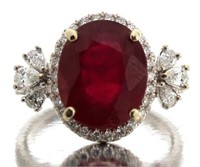 18kt Gold 6.78 ct Oval Ruby & Diamond Ring