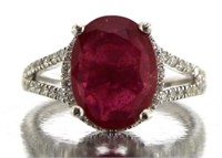 14kt Gold Oval 3.78 ct Ruby & Diamond Ring