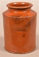 Mottle Glazed Redware Pottery Storage Jar.