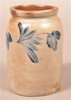 Stoneware Cobalt Tulip Decorated Preserve Jar.