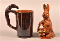 Two Pieces of Breininger Redware Pottery.