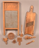 9 Pieces of Antique Wooden Utilitarian Wares.