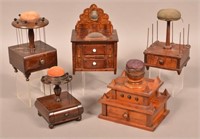 Five Antique Mixed Wood Sewing Stands.