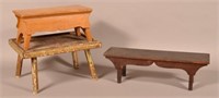 Three Antique Wood Footstools.