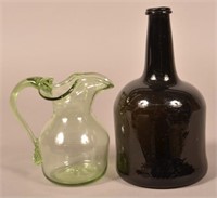 Two Pieces of Blown Green Glass.
