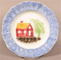 Blue Spatter China School House Pattern Plate.