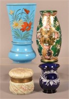 Four Pieces of Enamel decorated Glass.
