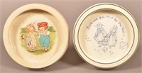 2 Transfer Decorated China Child's Cereal Bowls.