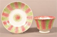 Red and Green Rainbow Spatter Cup & Saucer.