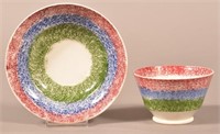 Red, Blue and Green Spatter China Cup & Saucer.
