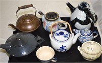 HUGE TEA POT COLLECTION & SERVING TRAY ! F-1